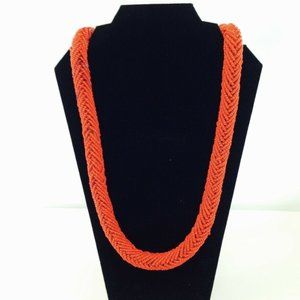African Red Glass Seed Bead Hand Woven Multi Strand Necklace 30 inch Vintage